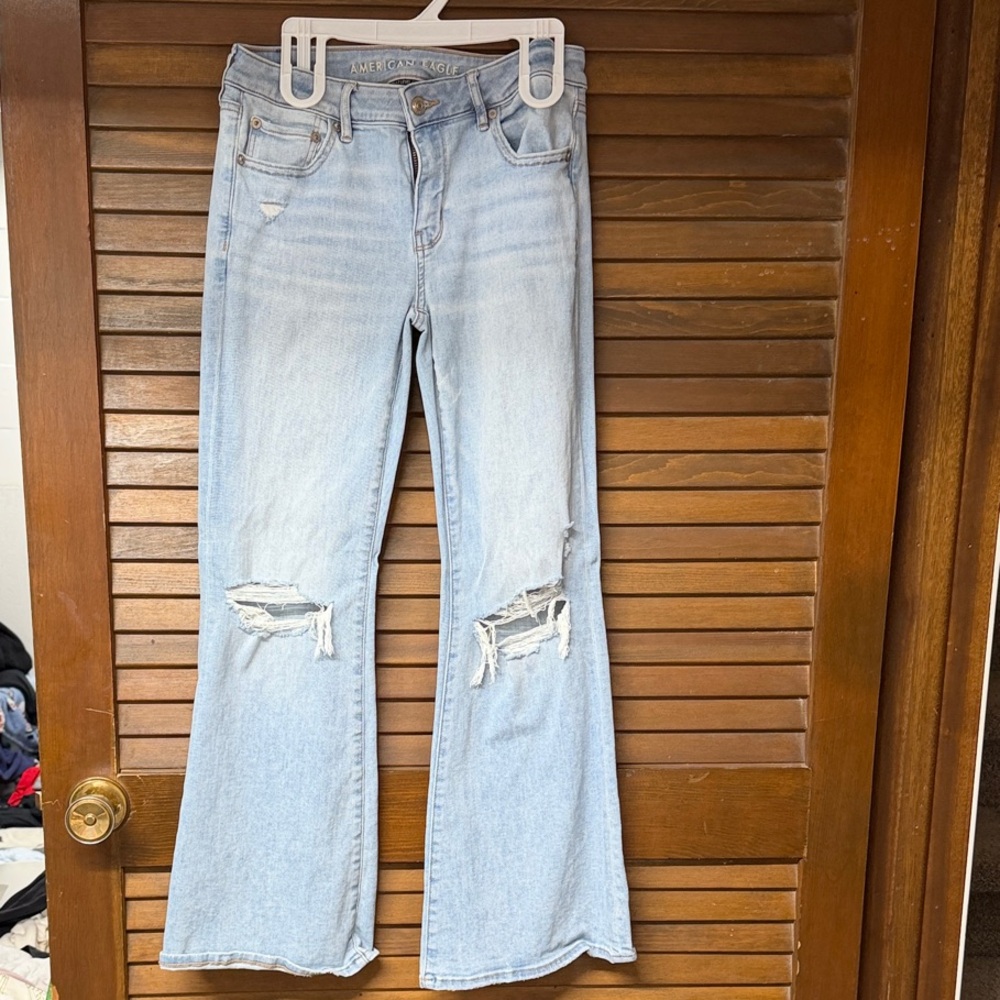 American Eagle Outfitters Light Blue Distressed Flare Jeans